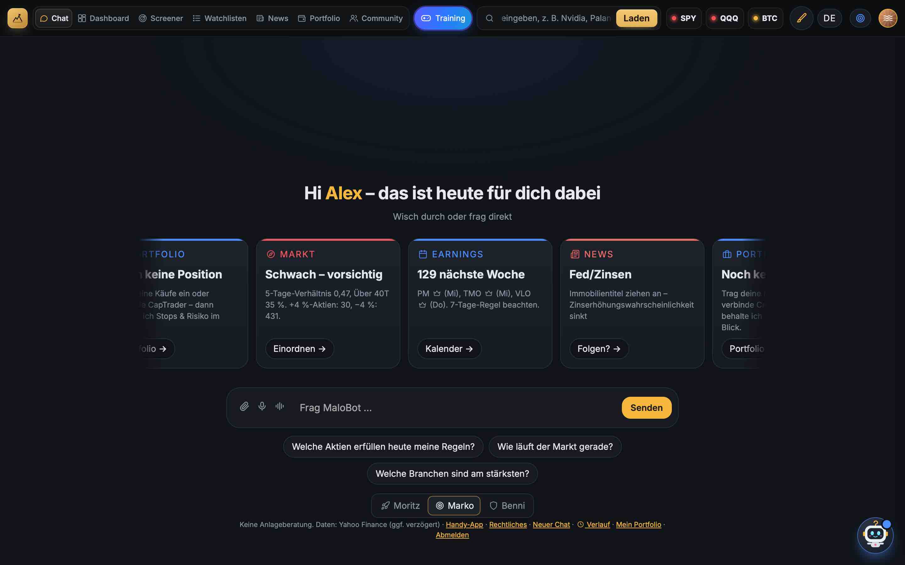 MaloBot in der Stufe Fortgeschritten